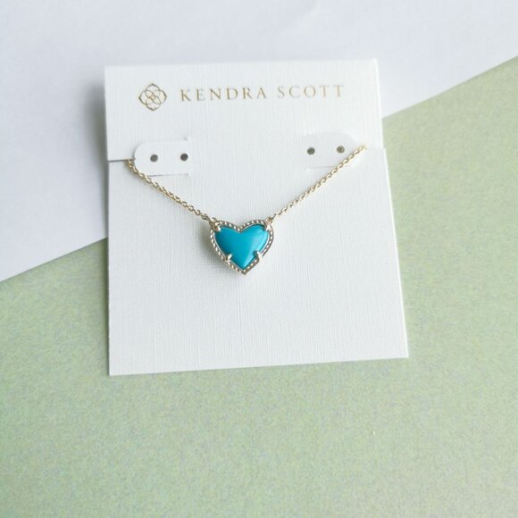 Kendra Scott Ari Heart Turquoise Necklace - Gold - Picture 1 of 4